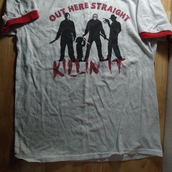 Out Here Straight Killin' It Horror Movies Ringer T-Shirt - Picture 3 of 7